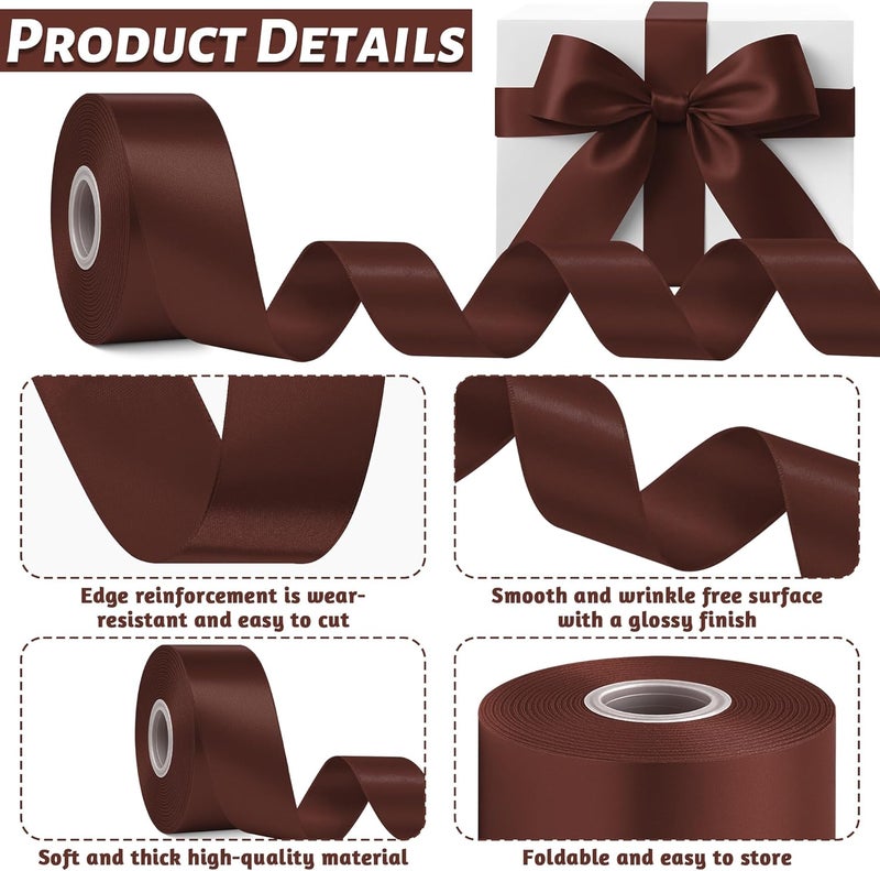 Fullive 1 1/2 Inch Brown Ribbon, 30 Yards Ribbon for Gift Wrapping, Polyester Ribbons for Flower Bouquet for Birthday Holiday Christmas Decorations DIY Bows Wrapping Bouquet Floral Arrangements - Image 3